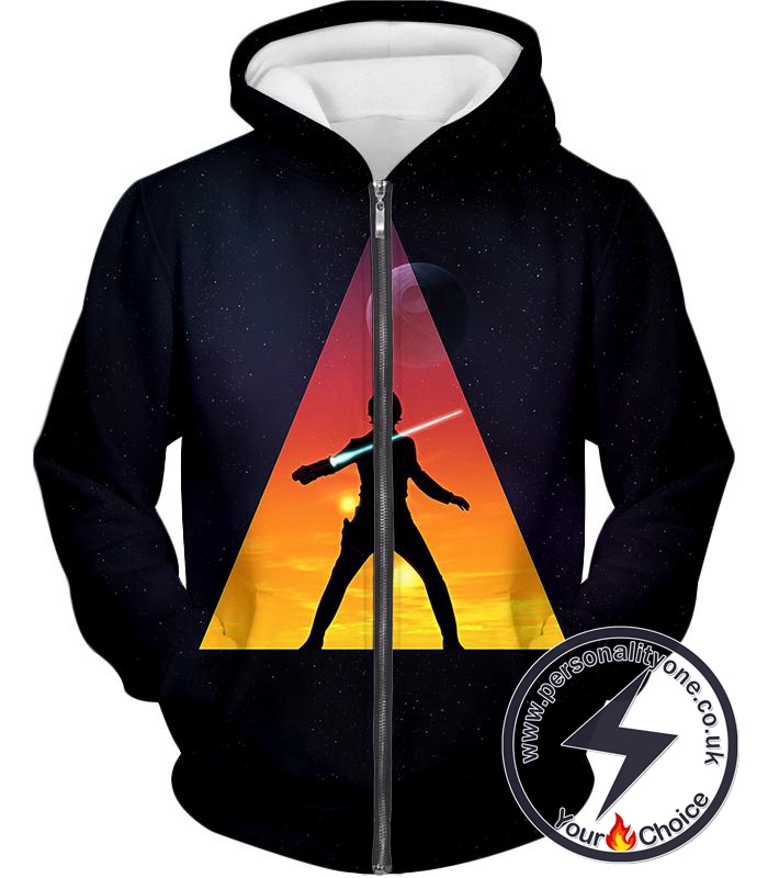 Star Wars Super Cool Jedi Luke Skywalker Action Black Zip Up Hoodie